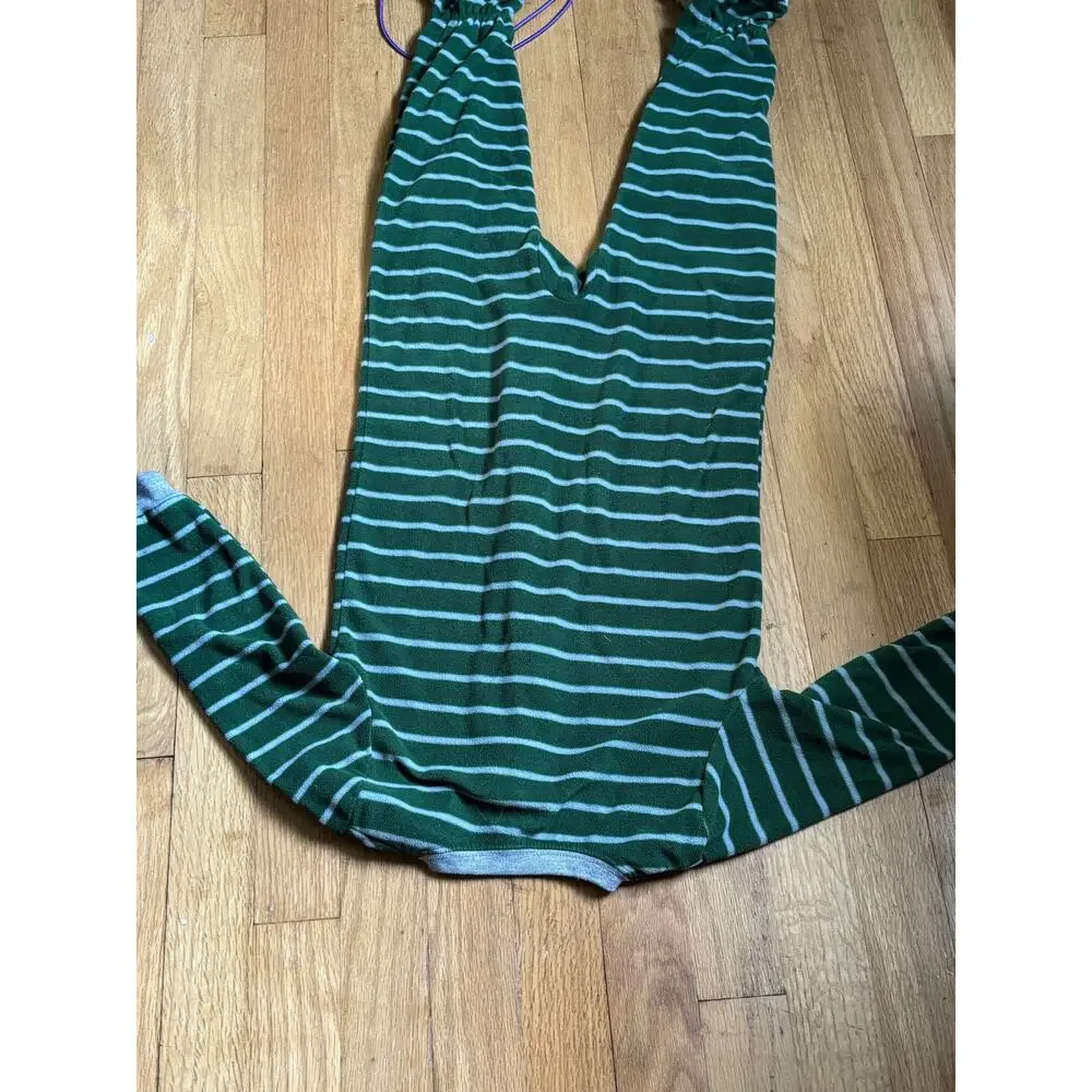 Title: Carter's 4T zip-up footed sleeper, green stripes, dog face feet